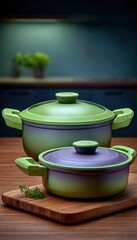 Two colorful cooking pots