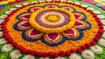 Vibrant Onam Pookalam Flower Rangoli Designs Traditional Indian Festival Celebration Artistry