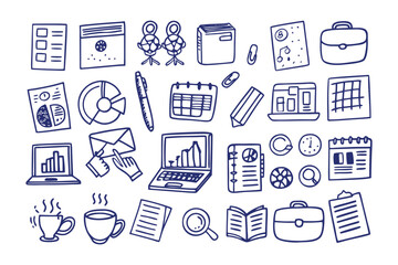 Business Doodles: A collection of hand-drawn business icons and symbols, perfect for illustrating concepts related to work, organization, and productivity.