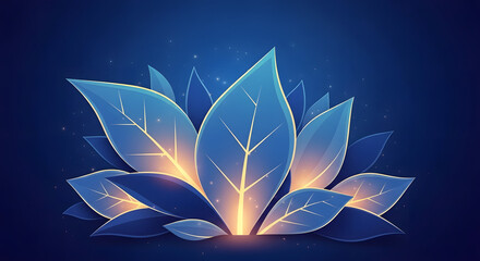 Abstract luminous botanical arrangement on navy backdrop with ethereal illumination creating a