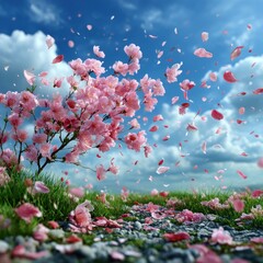 Blossoms dancing in a breeze