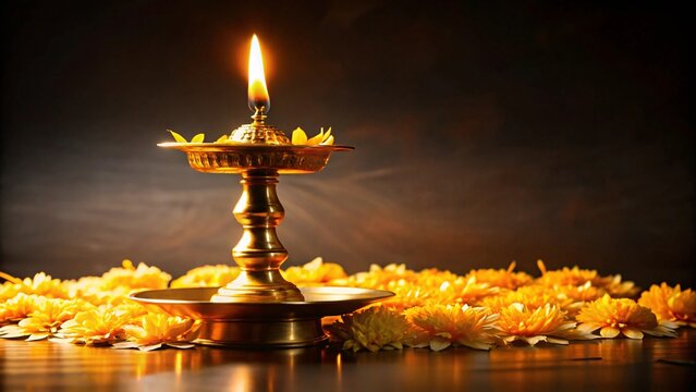 Onam festival traditions a vibrant celebration of Kerala culture adorned with auspicious lamps and floral decorations