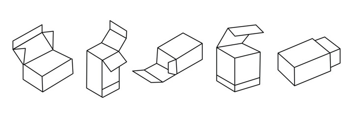  Box editable stroke pictogram and minimal thin line web icon set. Outline icons collection. Simple vector illustration.