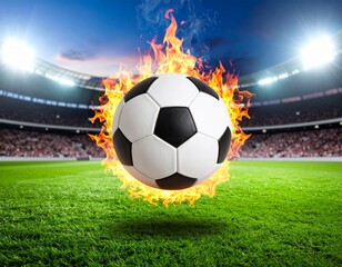 Close-up of a footballer’s leg kicking a ball on a stadium field. Dust and grass in motion, dramatic lighting, no face visible, sports editorial style.