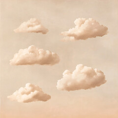 Vintage style illustration of fluffy white clouds on sepia toned sky background
