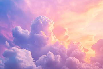 Colorful sunset sky with soft pink, purple, and orange clouds in a dreamy pastel atmosphere
