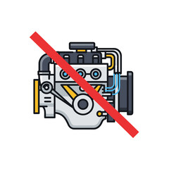 Fototapeta premium Ban on gasoline and diesel cars. Flat icon of a prohibited internal combustion engine for clean air concepts.