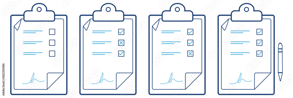 Poster hand drawn cute outline illustration clipboard with note. checklist document icon vector illustratio