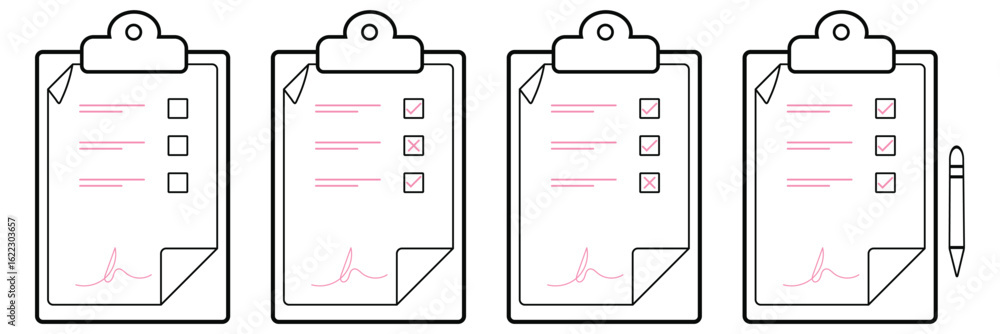 Poster hand drawn cute outline illustration clipboard with note. checklist document icon vector illustratio