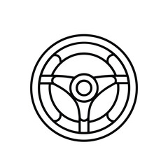 A clean, minimalist line art icon of a steering wheel, perfect for representing driving, cars, or control.