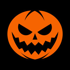 Scary orange jack o lantern face on black background