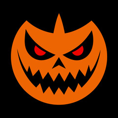 Scary jack o lantern face with glowing red eyes on black background