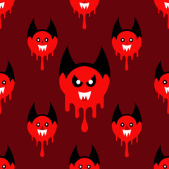 Spooky red dripping devil faces seamless pattern