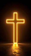 Glowing golden cross on dark background (1)