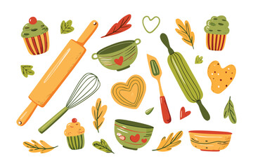 Whimsical Baking Essentials: A delightful arrangement of baking tools and treats, a colorful display of culinary creativity, inviting viewers to indulge in the joy of baking.