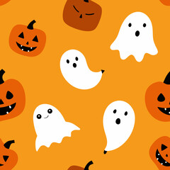 Cute halloween pattern with ghosts and jack o lanterns
