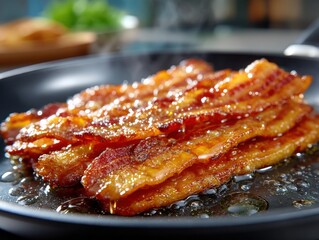 Crispy bacon in a hot pan