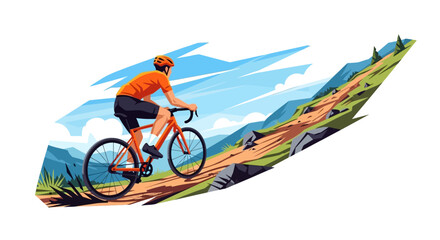 Fototapeta premium Cyclist conquering mountainous terrain with an orange bike under blue skies adventure outdoor challenge exploring uphill journey