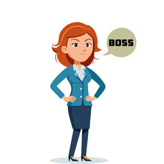 Confident Woman Boss Vector Illustration with Speech Bubble, Leadership Concept, Female Executive Talking, Businesswoman Communication Design