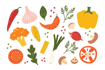 Colorful Culinary Creation: A delightful, top-down shot showcases a vibrant array of fresh vegetables, ready for a delicious meal, each item contributing flavor, visual appeal.