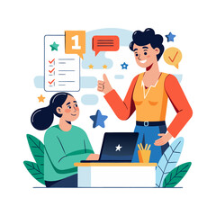 Professional Businesswoman Conducting 1-on-1 Performance Review Meeting in Office – HR Evaluation, Feedback Session, Employee Performance Discussion Vector