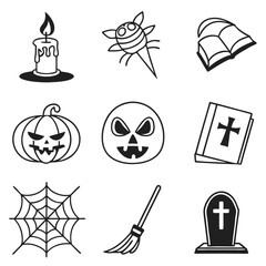 Halloween Vector Icon Set with Pumpkin Ghost Spider Candle Elements in Doodle Style