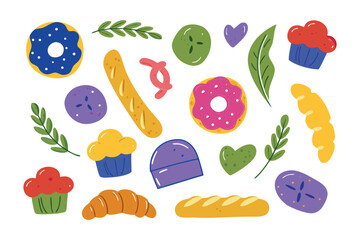 Colorful Bakery Delights: An enticing assortment of baked goods, sweets, and pastries bursting with color and detail, perfect for showcasing the joy of indulgence and culinary artistry.