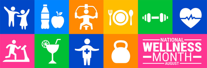 national wellness month Geometric shape pattern background, banner or poster design template. observed every year in August. Holiday concept. Use to any Template, card, poster, placard, template.