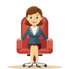 Confident Woman Boss Sitting on Executive Chair Smiling – Empowering Female Leadership Vector Illustration for Business and Corporate Use