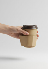 Hand Holding Disposable Coffee Cup with Holder