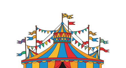 Obraz premium Whimsical circus tent illustration with festive pennants and banners for joyful events and entertainment offering a vibrant and colorful experience