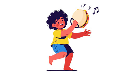 Fototapeta premium Enthusiastic young musician playing the tambourine with joy and energy in a playful illustration style