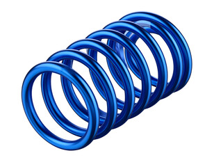  Realistic Blue Metal Coil Spring with Glossy Finish &ndash; Isolated on Transparent Background
