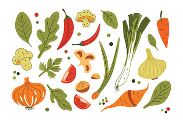 Vegetable assortment: A vibrant collection of fresh, colorful vegetables and herbs artfully arranged, representing a harvest of nature's bounty.