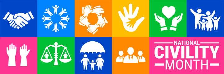 national civility month Geometric shape pattern background, banner or poster design template. observed every year in August. Holiday concept. Use to any Template, card, poster, placard, template.