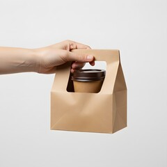 Hand Holding Kraft Coffee Cup Carrier Mockup