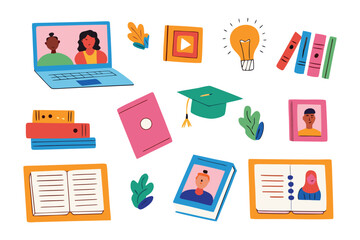 Online Education: A colorful illustration portrays the essence of online education, including laptop, books, a graduation cap, and other academic symbols.