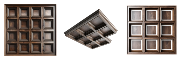 Coffered Ceiling Panels - Architectural Wood Texture Details