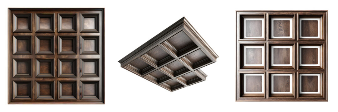 Coffered Ceiling Panels - Architectural Wood Texture Details