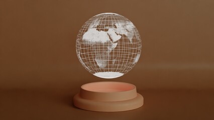 Futuristic Wireframe Globe Displayed on Elegant Minimalist Pedestal in Modern Design