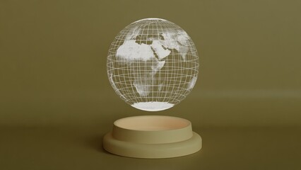 Futuristic Wireframe Globe Displayed on Elegant Minimalist Pedestal in Modern Design
