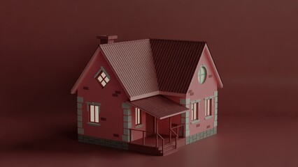 Small Rustic House with Warm Lighting Against a Neutral Background