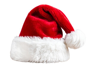 Santa Hat Hanging from a Candy Cane Hook with Golden Bells &ndash; Isolated Christmas Decoration PNG