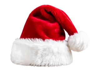 Santa Hat Hanging from a Candy Cane Hook with Golden Bells – Isolated Christmas Decoration PNG
