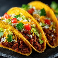 Mexican tacos with ground beef and toppings