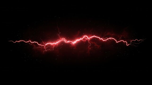 High quality photo of thunder lightning vector electric power effect isolated on black background. Red spark blast vfx illustration. Flash lightening explosion magical spell attack.