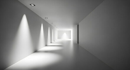 Obraz premium Illuminated corridor with minimalist design and directional spot lighting creating a visual journey
