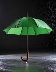Green umbrella in rain (2)