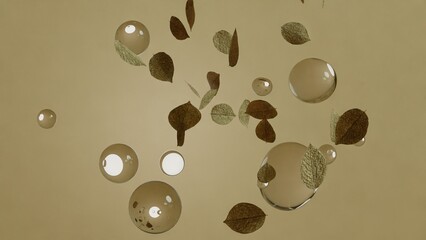 Leaf and bubbles 3D stylized floating