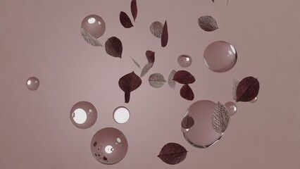 Leaf and bubbles 3D stylized floating